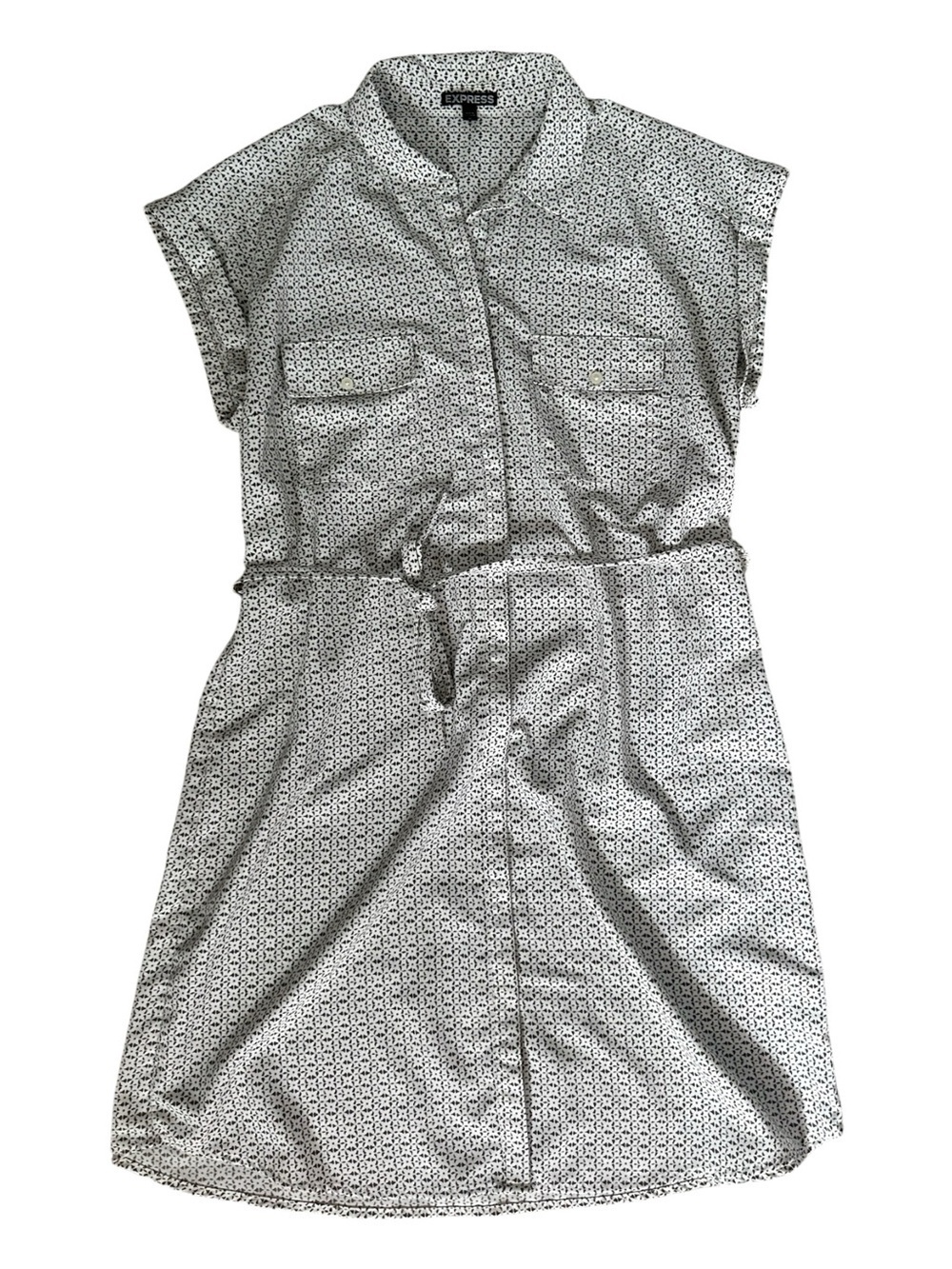 Express Button Down Shirt Dress White & Tan Size Large